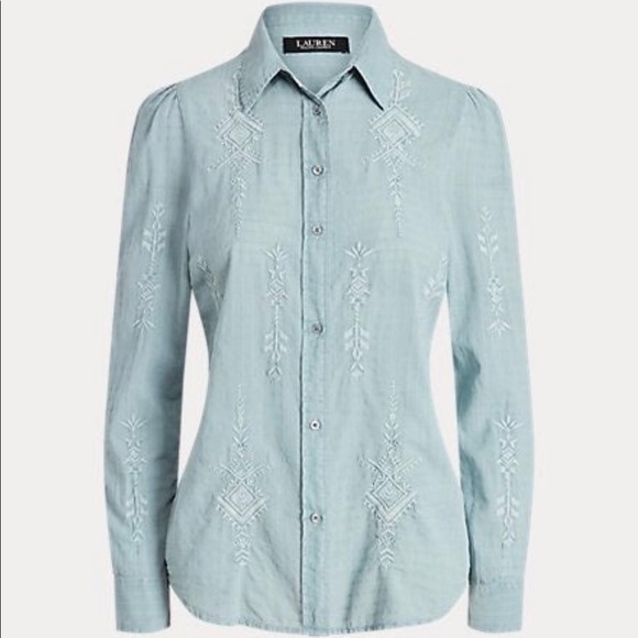 Lauren Ralph Lauren embroidered checked cotton dobby shirt - Picture 2 of 4